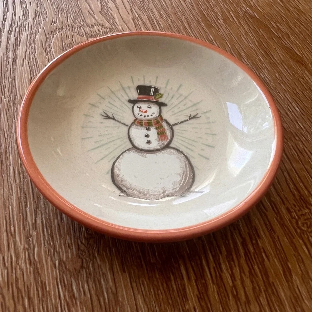 Chad Barrett Snowman Ceramic Trinket Dish Small 3.75 Inch Christmas Bowl Holiday